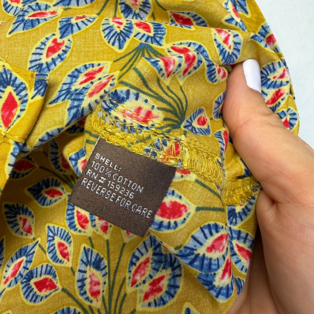 J McLaughlin XS Mustard Floral Print Cotton Shirt Preppy Palm Beach Coastal - Picture 5 of 9